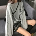 Thin Sweatshirt Hoodless Women's Western Style Top - Grey