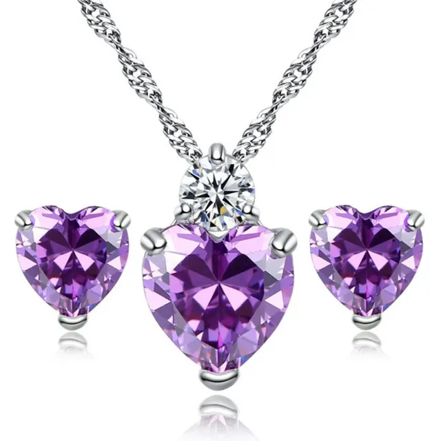 selling jewelry red peach Earring Necklace bride jewelry set supply Purple - Shop at LoveMi
