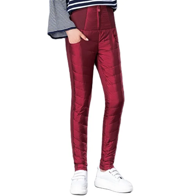 High Waist Down Pants Women's Outer Wear Thick Warm Down Cotton Pants Red - Shop at LoveMi