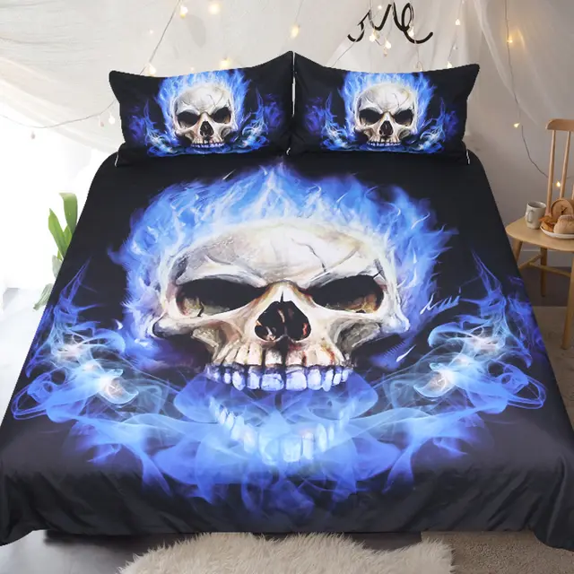 Blue flame skull three piece set King264Cmx228Cm - Shop at LoveMi