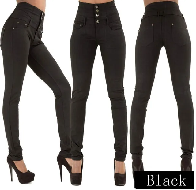 High waist fashion stretch denim pants Black - Shop at LoveMi