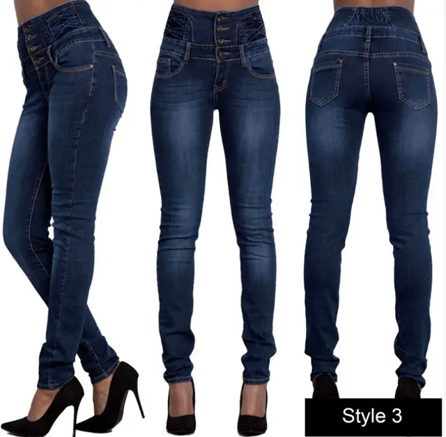 High waist fashion stretch denim pants Dark Blue - Shop at LoveMi