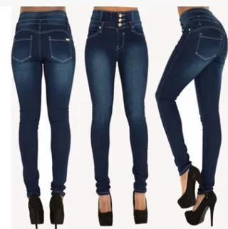 High waist fashion stretch denim pants - Royal Blue