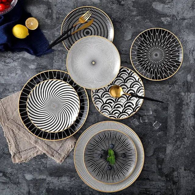 8 inch Nordic Style Geometric Series Ceramic Breakfast Plate Western Steak Flat Dish Plate Fruit Plate Decoration Hanging Plate Set - Shop at LoveMi