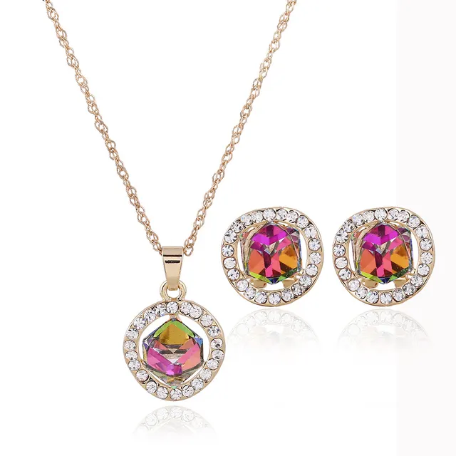 Bridal Necklace, earrings set, crystal jewelry, color gold, Korean pendant, new promotion, sales Default - Shop at LoveMi