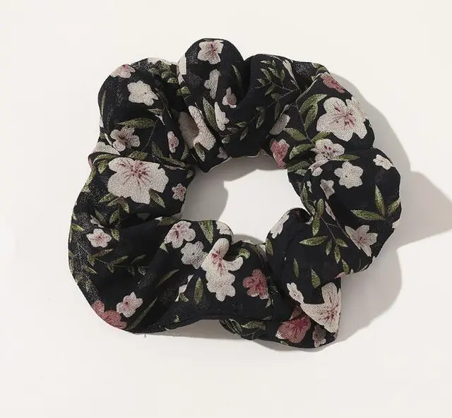 Vintage Floral Large Intestine Circle Hair Tie Black - Shop at LoveMi