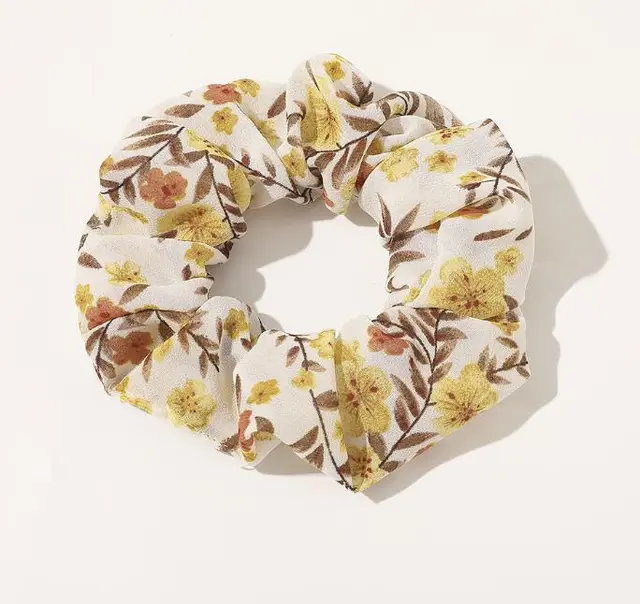Vintage Floral Large Intestine Circle Hair Tie Creamy White - Shop at LoveMi