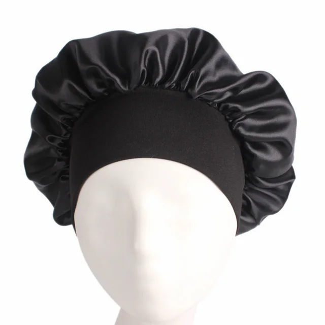Women's Wide Brimmed Satin Sleeping Hat Black - Shop at LoveMi