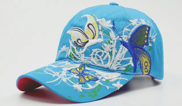 Korean Version Embroidered Baseball Butterfly Embroidery Duck Tongue Print Tide Hat Hat Women Hat Sunscreen Hats Blue - Shop at LoveMi
