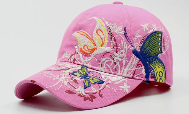 Korean Version Embroidered Baseball Butterfly Embroidery Duck Tongue Print Tide Hat Hat Women Hat Sunscreen Hats Pink - Shop at LoveMi