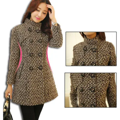 Fashion Thick Plaid woolen coat women's clothing Coffee - Shop at LoveMi