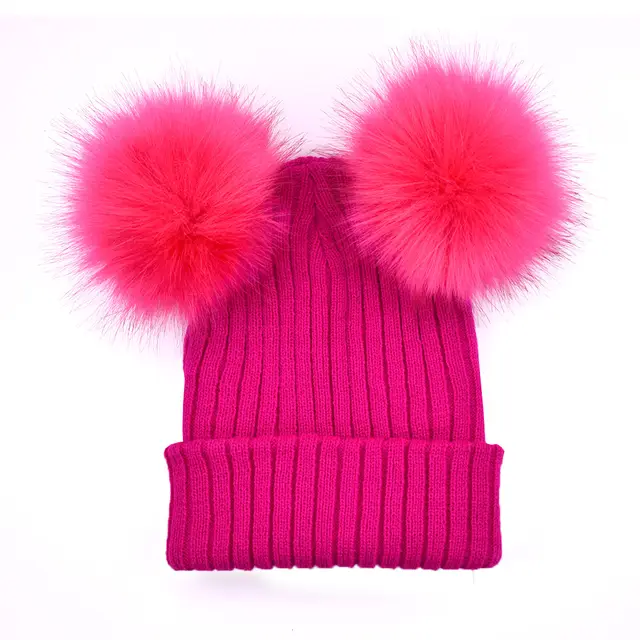 Ladies knitted cap double ball cap Hot Pink - Shop at LoveMi