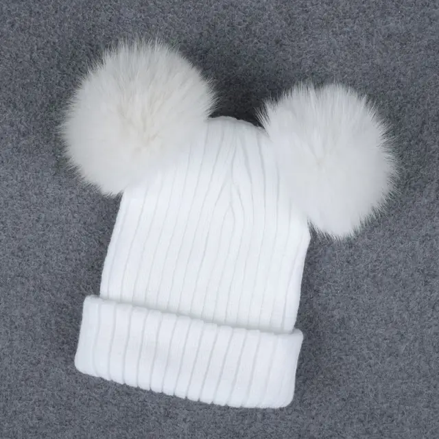 Ladies knitted cap double ball cap White - Shop at LoveMi