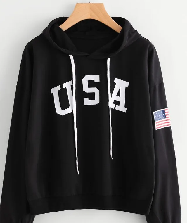 Flag print long sleeve women's sweater Black - Shop at LoveMi