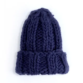 Europe and the United States new knit hat ladies autumn and winter fashion wild thick wool hat solid color simple earmuffs - Dark Blue