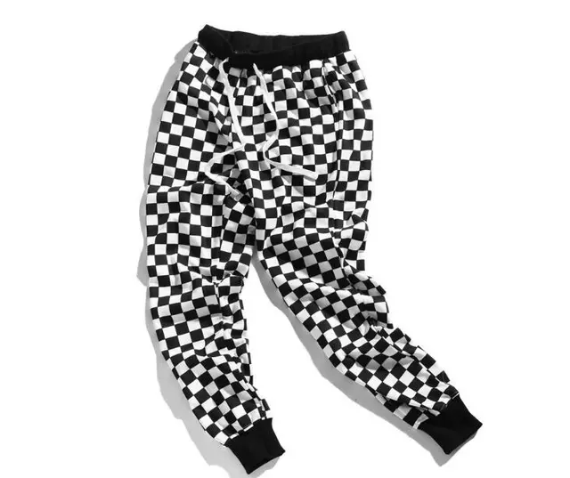 Couples pants new European and American street tide beam feet pants Harajuku black and white thousand bird pattern hip hop nine pants Black And W... Black And White Plaid M - Shop at LoveMi