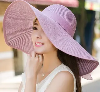 Summer Korean version of the tide hat female folding summer beach hat sun hat - Lilac Colour