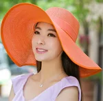 Summer Korean version of the tide hat female folding summer beach hat sun hat - Orange