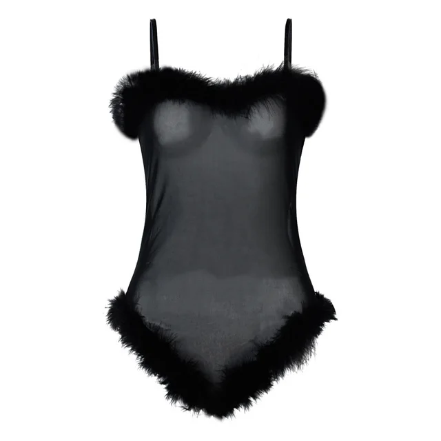 Fashion Net Yarn Frayed Sling One Piece Women Black - Shop at LoveMi