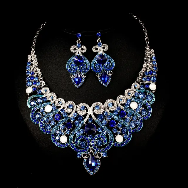 Fast selling explosion, Middle East, Europe and America, colorful exaggerated bride necklace, earring set, alloy color plating A Bule - Shop at LoveMi