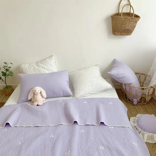 Three Piece Cotton Quilted Sewing Quilt Bed Cover Purple - Shop at LoveMi