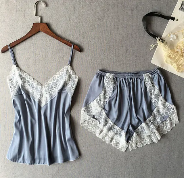 Sense lace suspender shorts Pajama suit Sky Blue - Shop at LoveMi