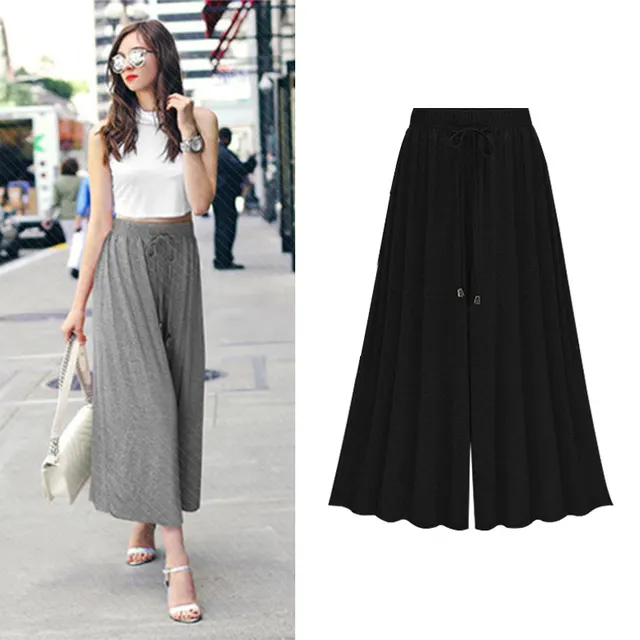 Women's high waist wide leg pants cropped trousers Black - Shop at LoveMi