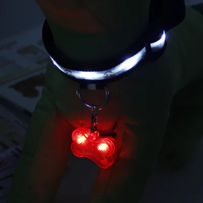 New LED Dog Bone Shape ID Tag Pet Safety Collar Pendant Red - Shop at LoveMi