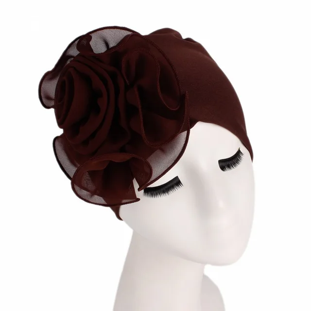 Side big flower elastic bandana hat Coffee - Shop at LoveMi