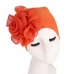 Side big flower elastic bandana hat - Orange