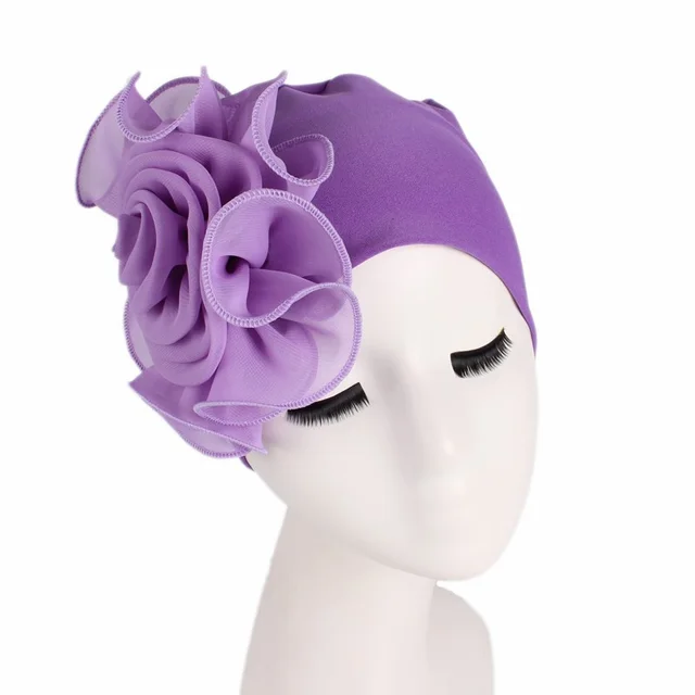 Side big flower elastic bandana hat Purple - Shop at LoveMi