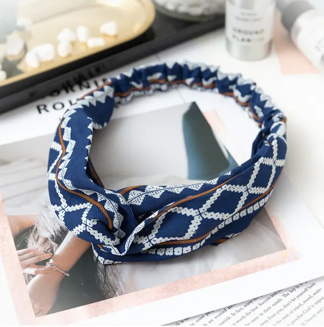 Printed headband elastic hairband Blue Geometry - Shop at LoveMi