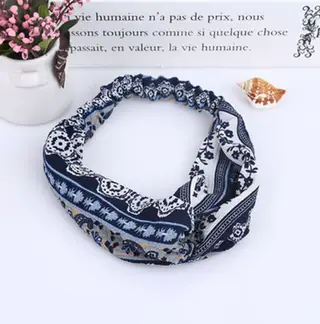 Printed headband elastic hairband - Dark Blue