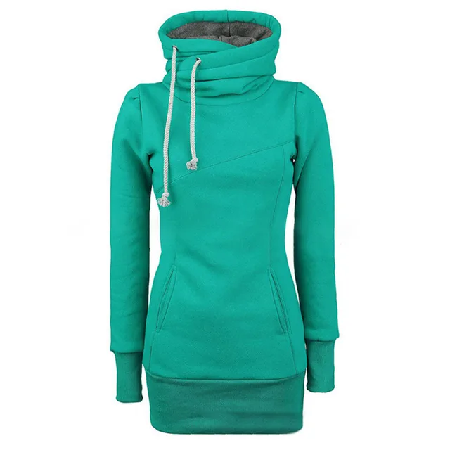 Long Sleeve Hooded Drawstring Waist Pocket Hooded Sweatshirt Green - Shop at LoveMi