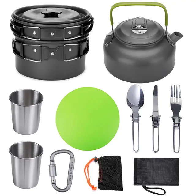 Outdoor Camping Cookware Travel Tableware Cutlery Utensils Hiking Picnic Camping Cookware Set Black B - Shop at LoveMi