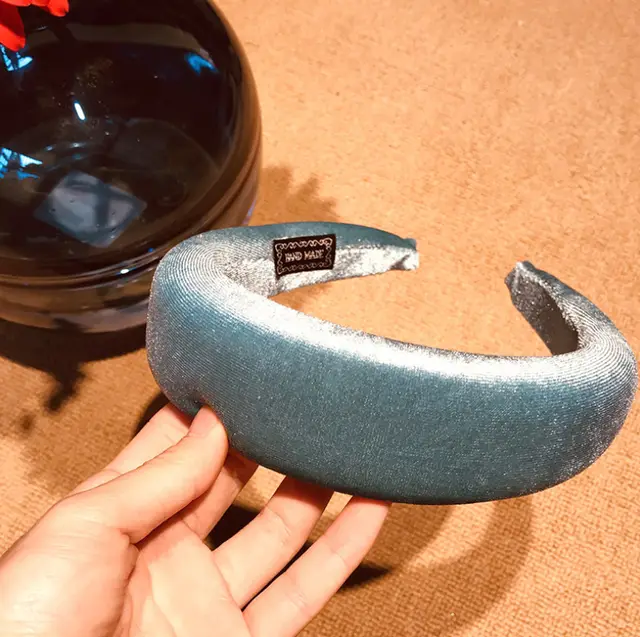 European fashion new Paris catwalk candy color velvet headband rainbow color velvet super soft comfortable texture hair accessories Blue - Shop at LoveMi