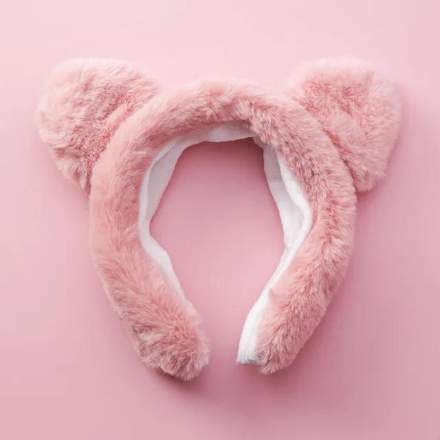Korean hair accessories wide brimmed cute plush panda ear headband hairpin A Pink - Shop at LoveMi