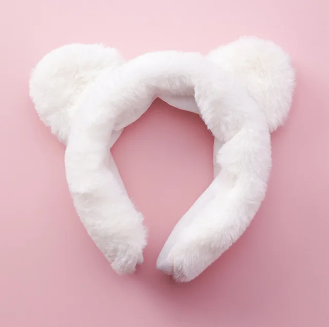 Korean hair accessories wide brimmed cute plush panda ear headband hairpin B White - Shop at LoveMi
