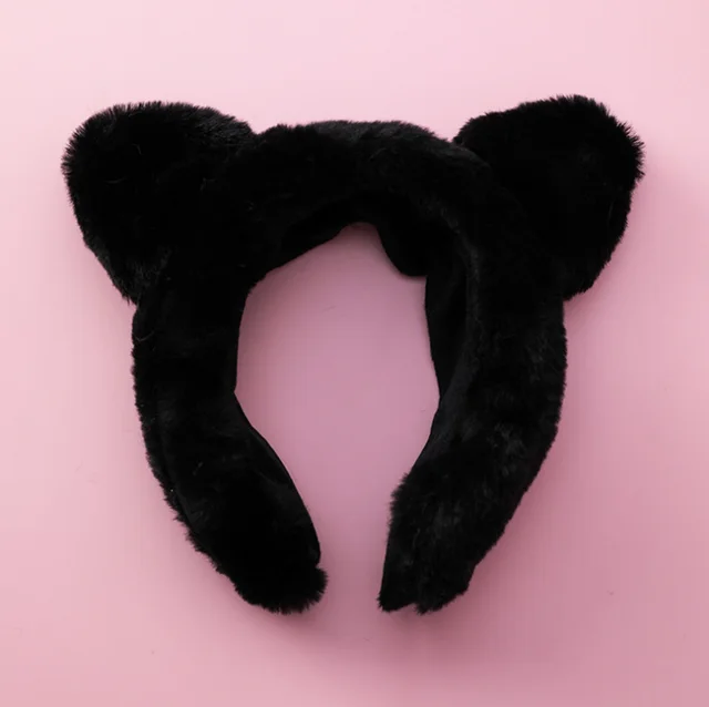 Korean hair accessories wide brimmed cute plush panda ear headband hairpin C Black - Shop at LoveMi