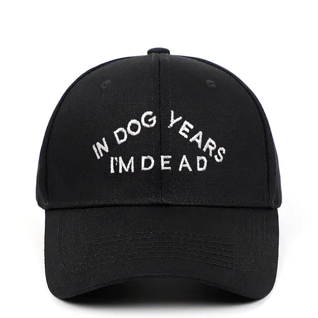 Foreign Letters IN DOG YEARS I'M DEAD Embroidery Baseball Cap Black - Shop at LoveMi