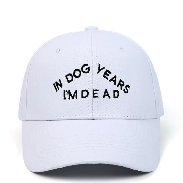 Foreign Letters IN DOG YEARS I'M DEAD Embroidery Baseball Cap White - Shop at LoveMi