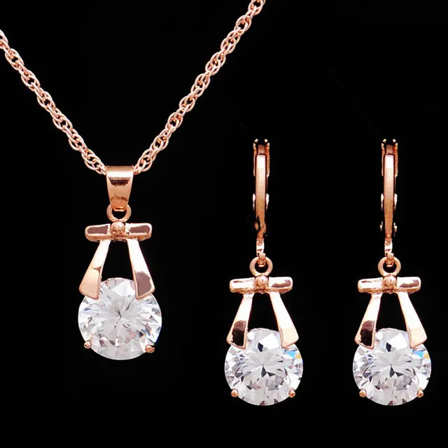 Europe and America new jewelry, crystal earrings, jewelry set, Korean version of the bride necklace, gold plated butterfly pendant Default - Shop at LoveMi