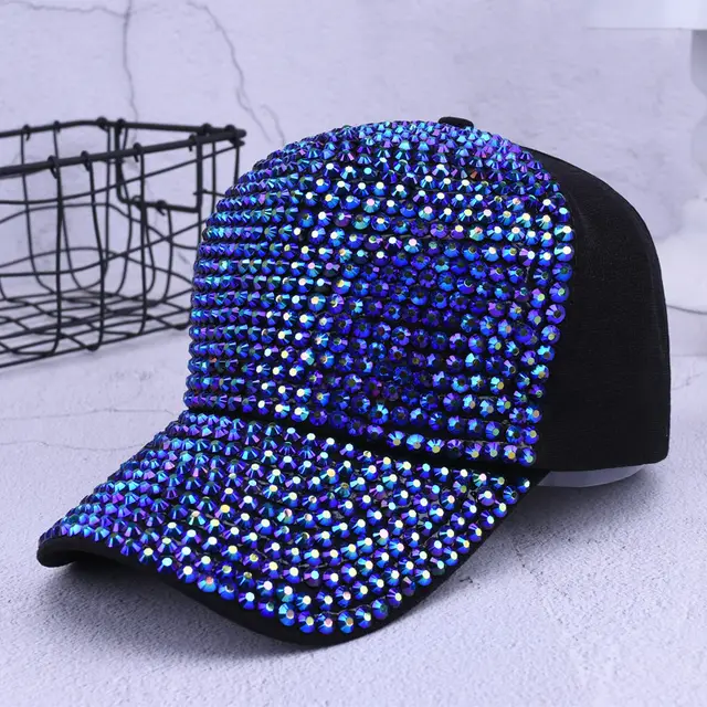 Colorful diamond studded summer baseball cap Blue - Shop at LoveMi