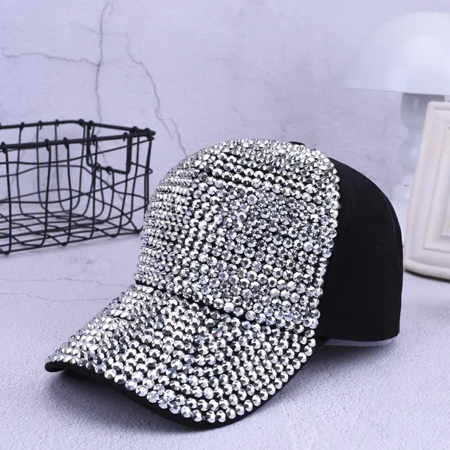 Colorful diamond studded summer baseball cap Silver Black - Shop at LoveMi
