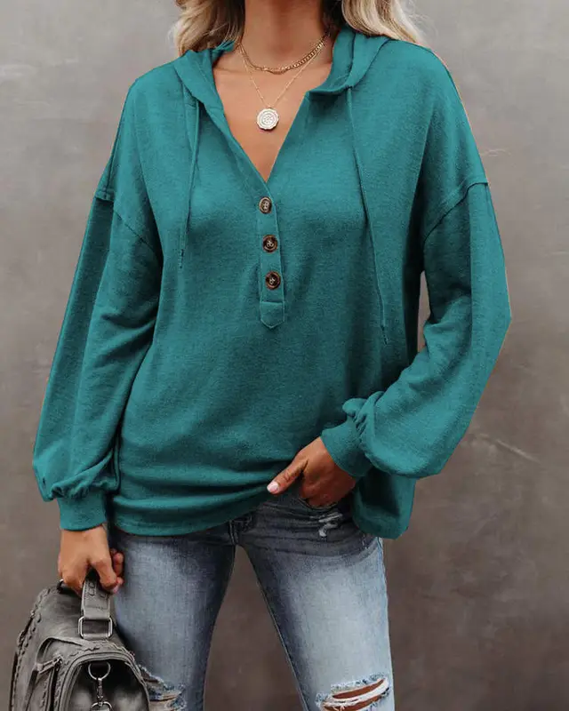 Autumn and Winter Solid Color Loose Hooded Woman Green - Shop at LoveMi