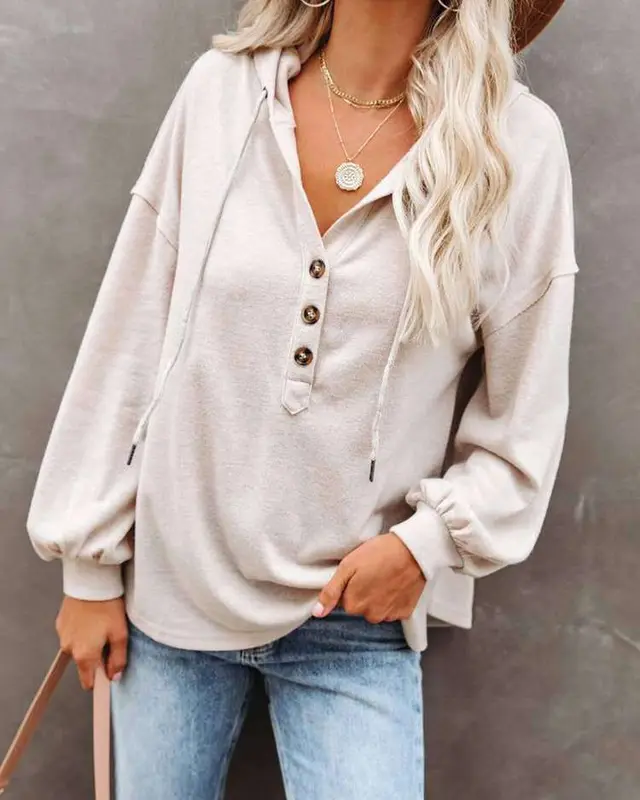 Autumn and Winter Solid Color Loose Hooded Woman White - Shop at LoveMi