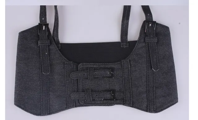 Women's sling, extra wide belt, waistcoat style elastic elastic strap waist seal Black Denim - Shop at LoveMi