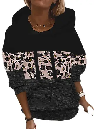 Bubble sleeve patchwork hat rope loose sweater - Black