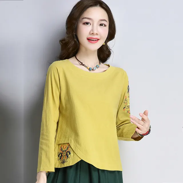 Cotton And Linen Women's Suit Long Sleeve t Shirt Yellow - Shop at LoveMi