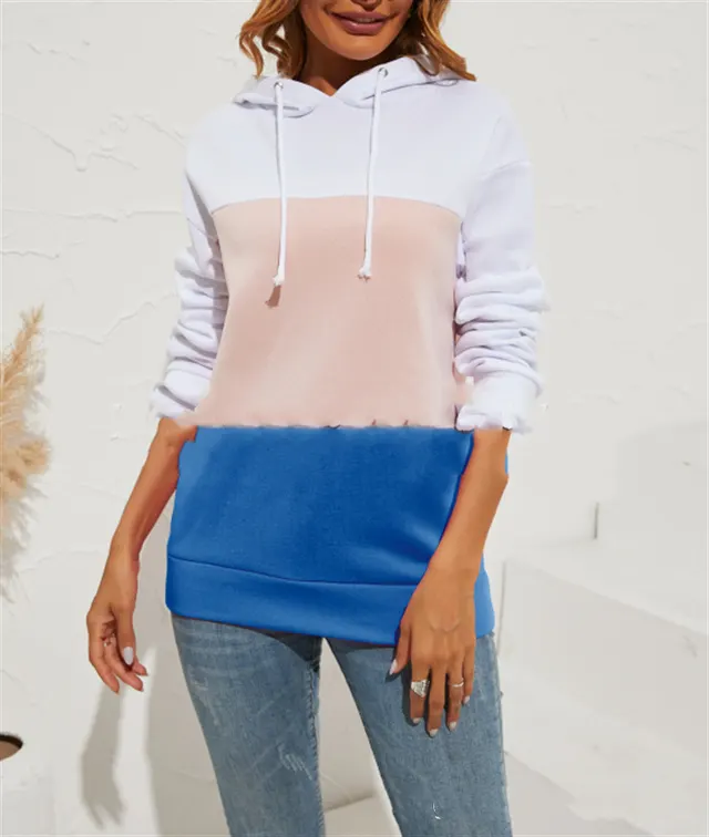Colored Hooded Sweatshirt Long Sleeve Top Blue - Shop at LoveMi